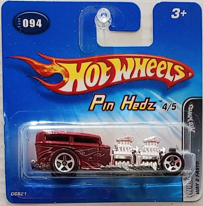 Hot Wheels 2005 - Collector # 094/183 - Pin Hedz 4/5 - Way 2 Fast - Dark Red - Chrome Engine - SC