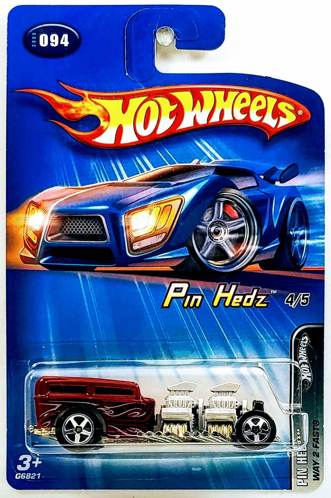 Hot Wheels 2005 - Collector # 094/183 - Pin Hedz 4/5 - Way 2 Fast - Dark Red - Silver Engines - USA