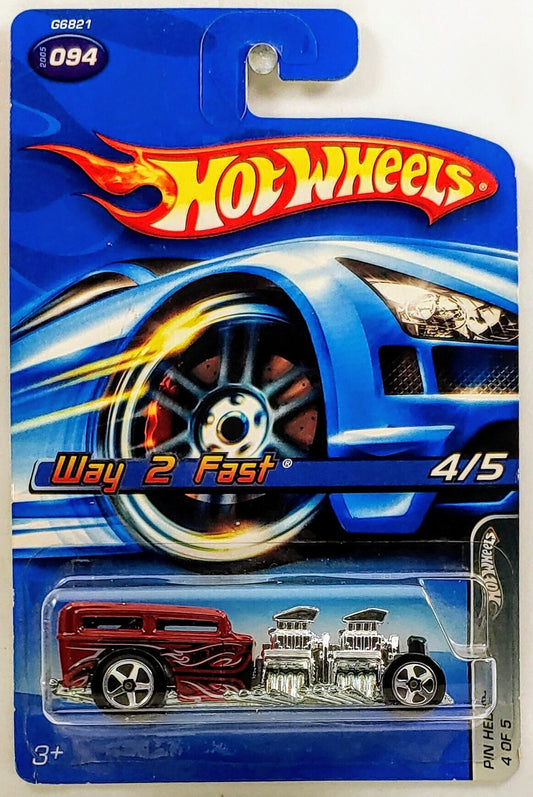 Hot Wheels 2005 - Collector # 094/183 - Pin Hedz 4/5 - Way 2 Fast - Dark Red - Chrome Engine - USA
