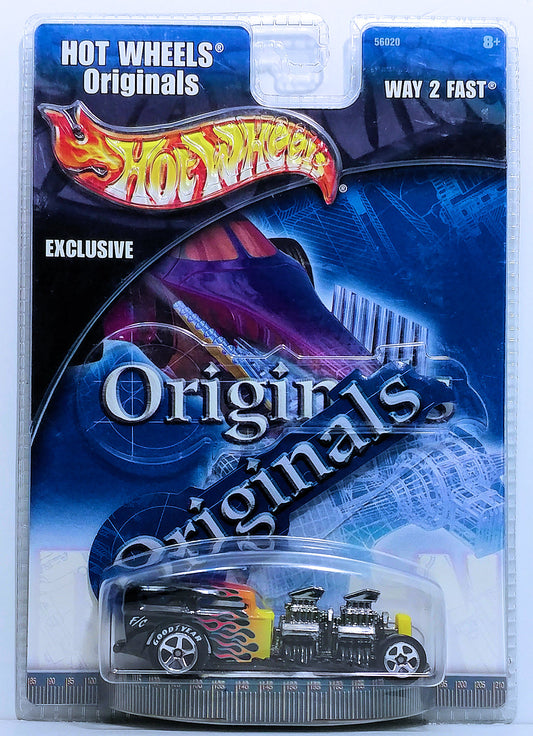 Hot Wheels 2002 - Originals - Way 2 Fast - Black with Flames - Lettered Tires - Target Exclusive