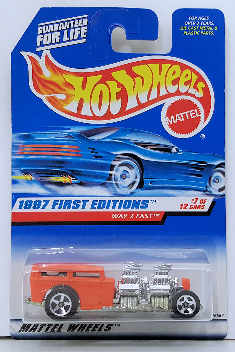 Hot Wheels 1997 - Collector # 514 - First Editions 7/12 - Way 2 Fast - Orange - Unpainted Thailand Base - USA