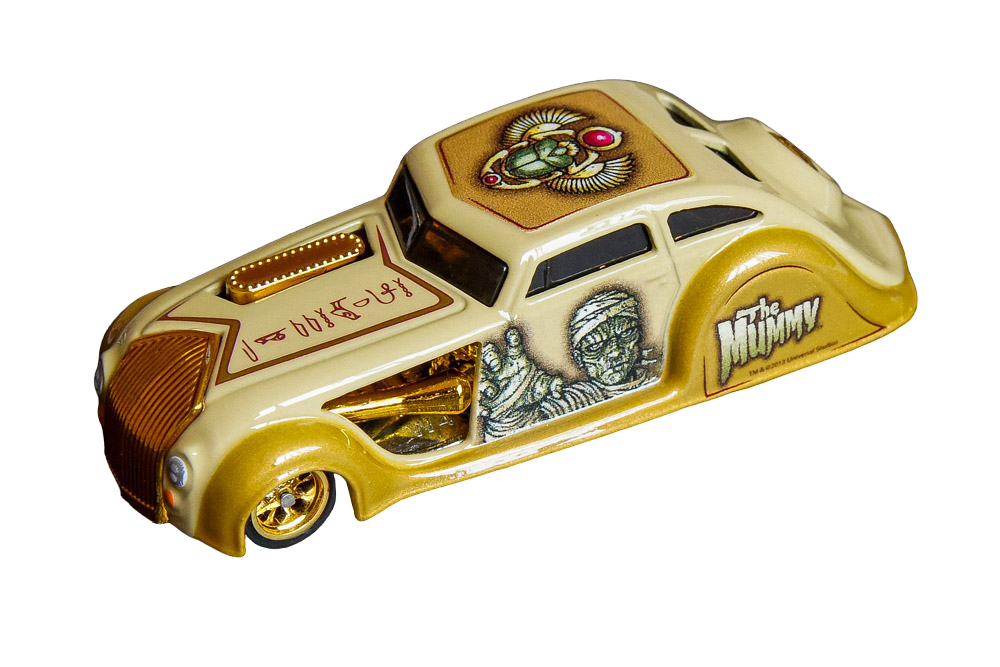 Hot Wheels 2013 - Pop Culture / Universal Monsters - 1934 Chrysler Airflow - Tan & Gold / The Mummy - Metal/Metal & Real Riders