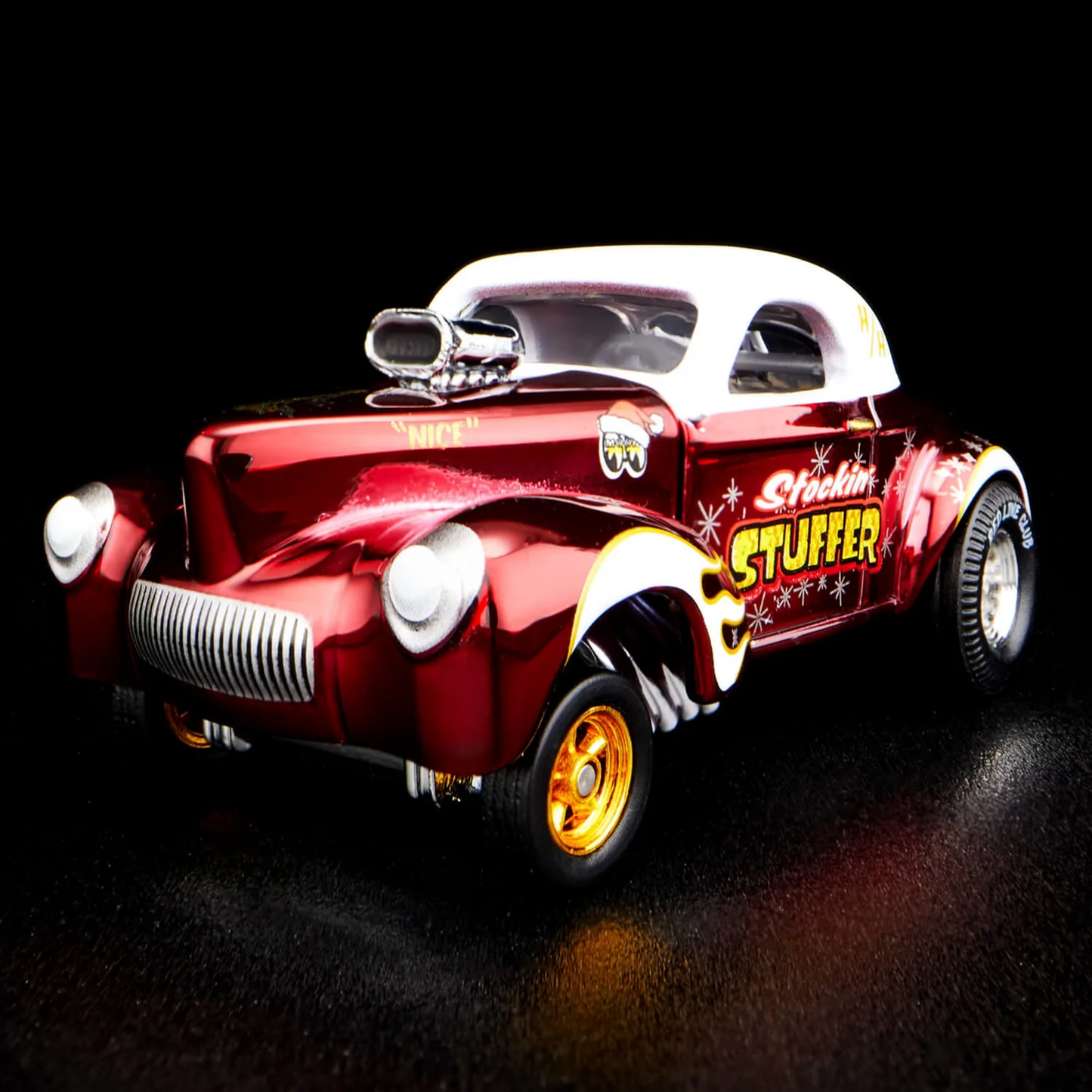 Hot Wheels 2022 - RLC Exclusive / Holiday Car / Stocking Stuffer - '41 Willys Gasser - Spectraflame Red - Metal/Metal & Real Riders - Acrylic Display Case - Limited to 30,000