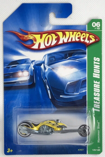 Hot Wheels 2007 - Collector # 126/180 - Treasure Hunts 6/12 - Hammer Sled (Custom Motorcycle) - Yellow / Flames - USA