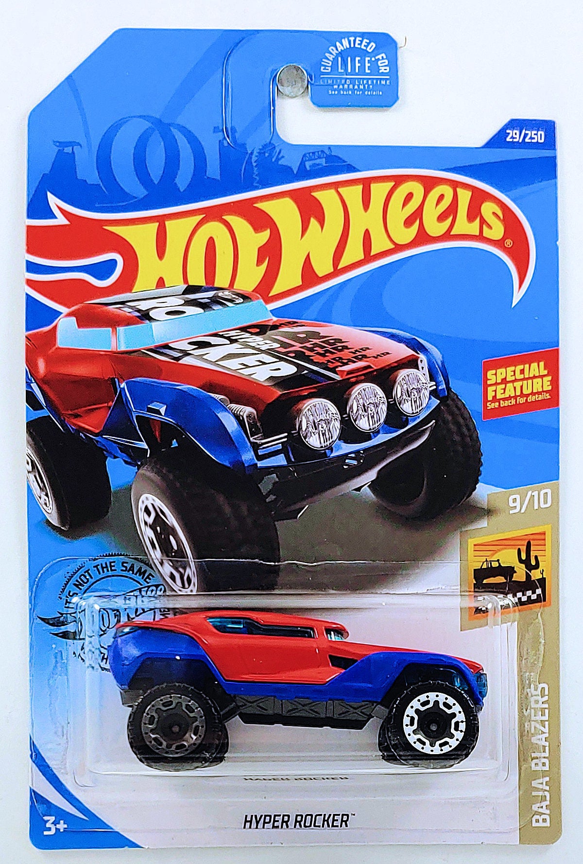 Hot Wheels 2020 - Collector # 029/250 - Baja Blazers 9/10 - Hyper Rocker - Red with Blue Fenders - Rear Wheels is Gray ERROR