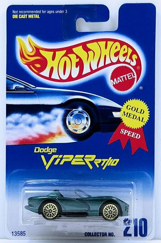 Hot Wheels 1996 - Collector # 210 - Gold Medal Speed - Dodge Viper RT/10 - Metalflake Dark Green - Gold Lace Wire Wheels